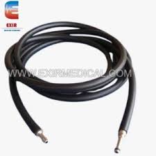 Coiled black medical lead cable with two pin connectors on each end