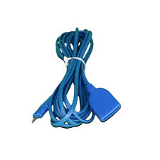 Blue USB cable tangled with a rectangular blue USB connector adapter at the end.