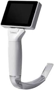 فيديو لارنجسكوب COMEN – مصر ميديكال White tablet-based medical device on a curved stand with a bottom transducer/scanner attached
