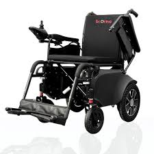 Electric power wheelchair with joystick control and footrests for mobility outdoors/indoor use.