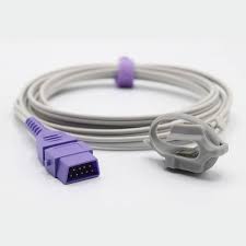 images 28 – مصر ميديكال Medical lead wire with a purple 6-pin connector on one end and a gray snap-on clip on the other.