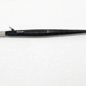 Pen-shaped precision instrument labeled 'Emicare' on a white background, with a metal tip on the left and a clear cap on the right.