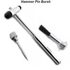 Hammer and pin punch tools with a small brush attachment laid out on a white background (tool set for pin removal). For context, a Hammer Pin Brush label is visible on the image.